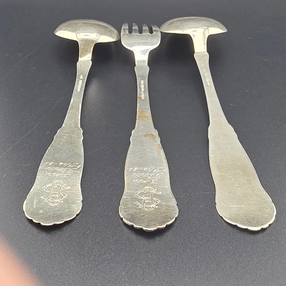 Antique A. Frisch 830S Silver Flatware Set 3pc Floral Monogrammed 1926